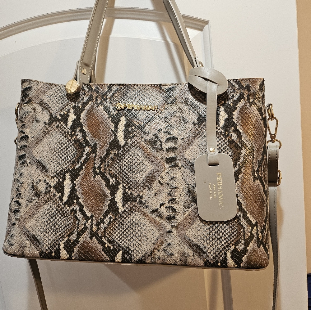 Persaman  Python-Embossed Shoulder Bag - Gray and Brown